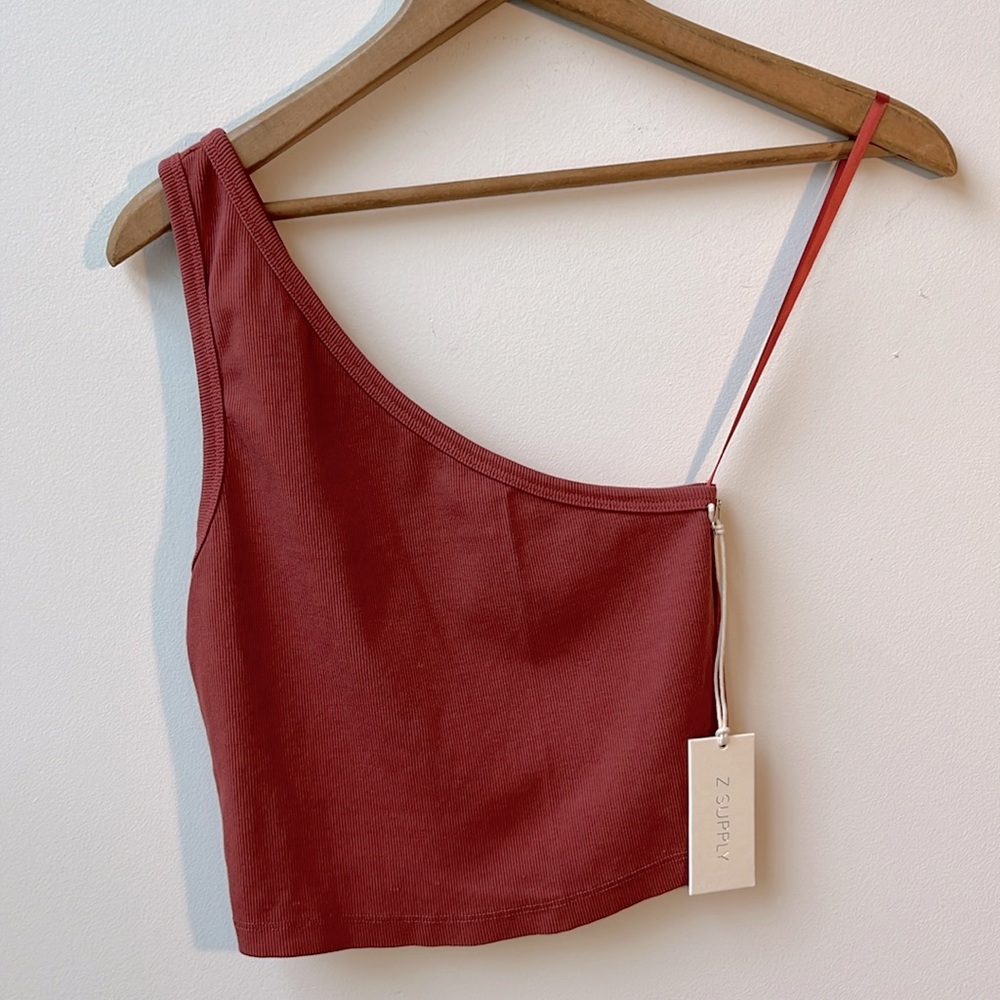 Z SUPPLY Women's Toni One Shoulder Rib Cropped Tank Size Small